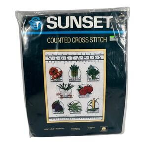 SUNSET Vintage Counted Cross Stitch Kit Fresh Picked Vegetables Cotton NEW